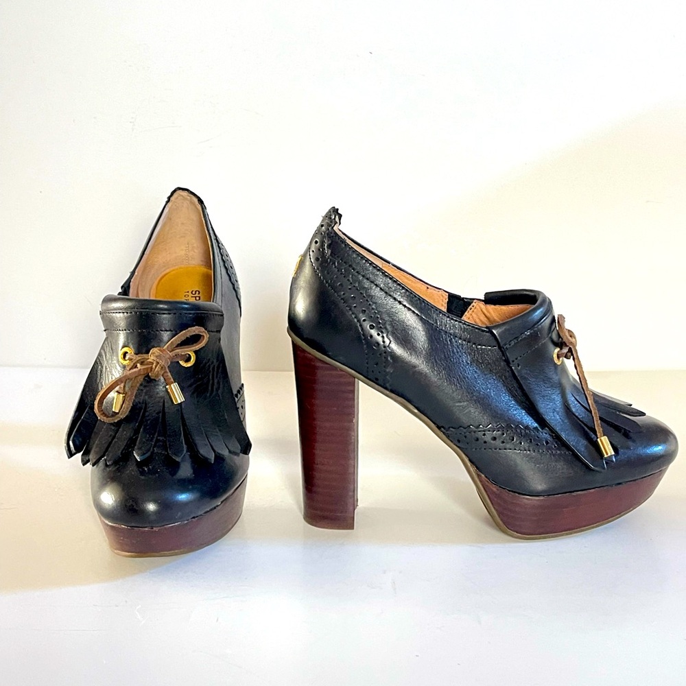 Sperry McKenna Platform High Heel Black Leather Wingtip Shoes Limited Edition